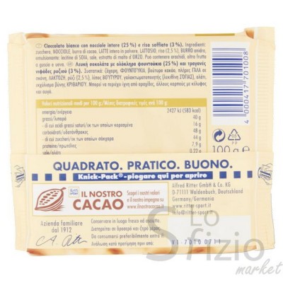 RITTER SPORT CIOCCOLATO BIANCO CON NOCCIOLE 100GR