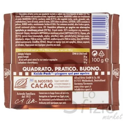 RITTER SPORT CIOCCO MANDORLE SALATE E MIELE 100GR - Home, Alimentari, Epifania, Cioccolata e Snack dolci