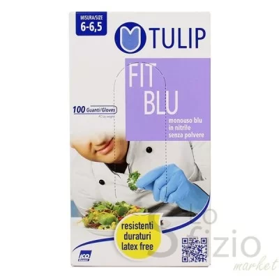 TULIP NITRILE DISPOSABLE GLOVES FIT BLUE SMALL 100PCS