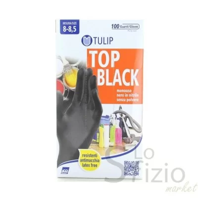 TULIP BLACK NITRILE GLOVES SIZE L 8-8.5 100 PCS