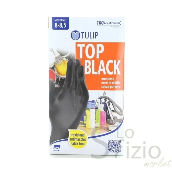 TULIP BLACK NITRILE GLOVES SIZE L 8-8.5 100 PCS
