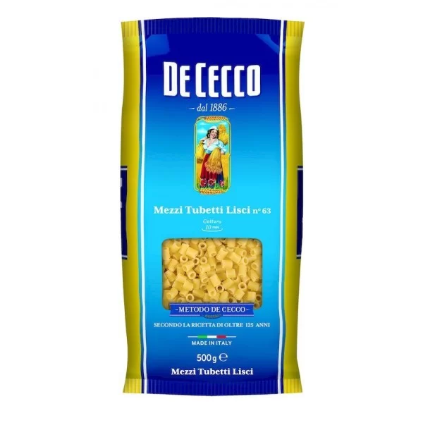 DE CECCO PASTA MEZZI TUBETTI LISCI N°63 500G