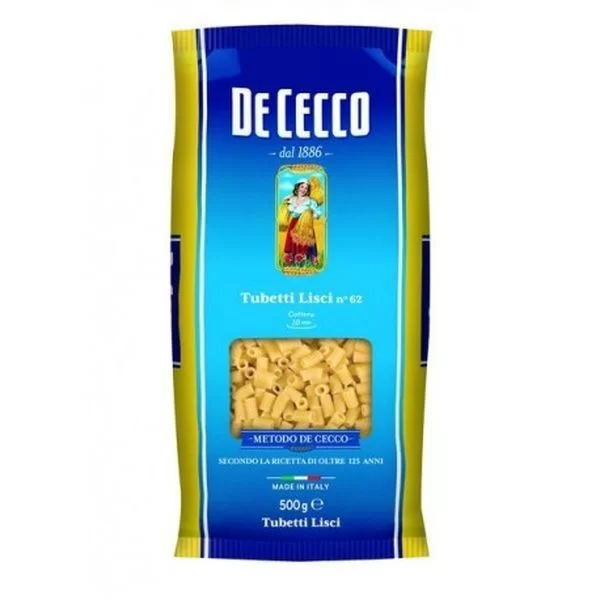 DE CECCO PASTA TUBETTI LISCI 62 500G