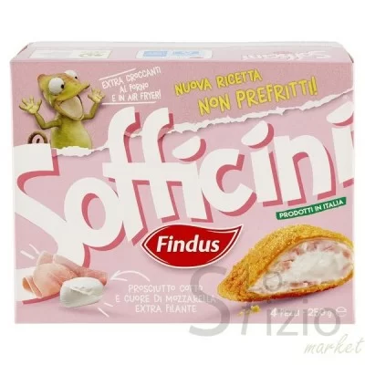 FINDUS NUOVI 4 SOFFICINI PROSCIUTTO MOZZARELLA 250 - Home, Surgelati e Gelati, Surgelati, Pizzeria Rosticceria