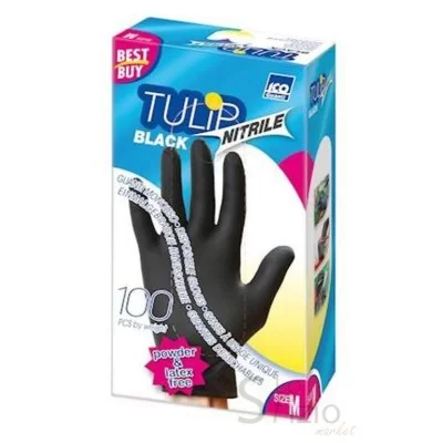 TULIP BLACK NITRILE GLOVES SIZE S (6-6.5) - 100 PCS