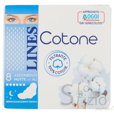 LINES COTONE ULTRA NOTTE CON ALI PZ 8+2 - Home, Igiene Cura Persona, Igiene Corpo, Assorbenti e Proteggi Slip