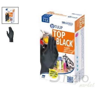 TULIP BLACK DISPOSABLE GLOVES MEDIUM 7-7.5 100PCS
