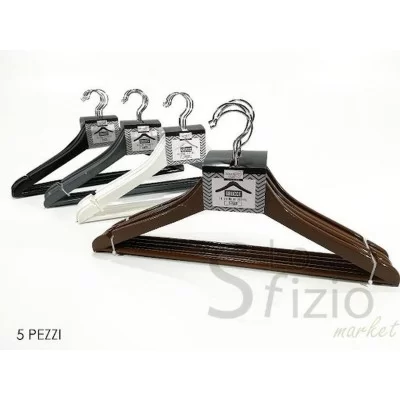 Wooden Hangers, Assorted 4-Colors, 5-Piece Set