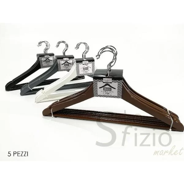 Wooden Hangers, Assorted 4-Colors, 5-Piece Set