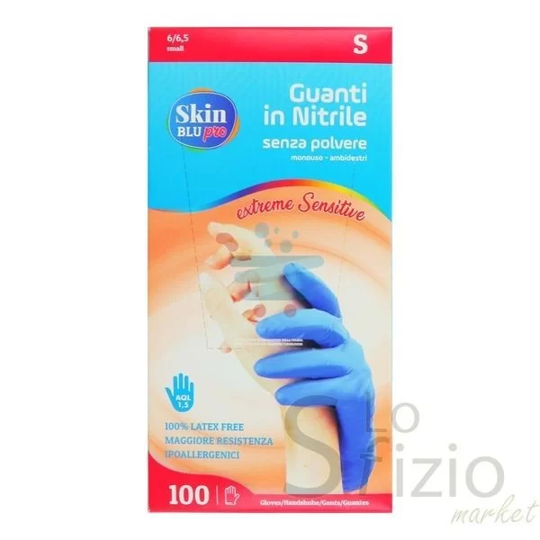 SMILEX SKIN BLUE NITRILE GLOVES SIZE S POWDER-FREE 100PCS