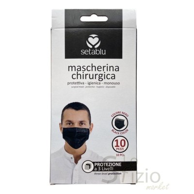SETABLU MASCHERINA CHIRURGICA NERA X10PZ