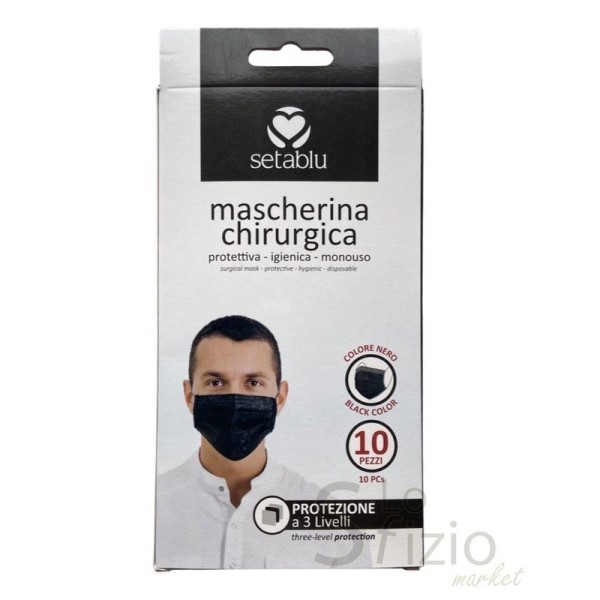 SETABLU MASCHERINA CHIRURGICA NERA X10PZ