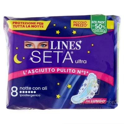 LINES SETA ULTRA NOTTE CON ALI X8 - Igiene Corpo, Assorbenti e Proteggi Slip