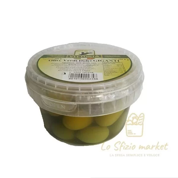 VITTORIA SWEET GIANT GREEN OLIVES 250G BUCKET