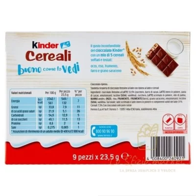 KINDER CEREALI 9X23,5GR - Alimentari, Ricorrenze, Natale, Epifania, Cioccolata e Snack dolci, Halloween