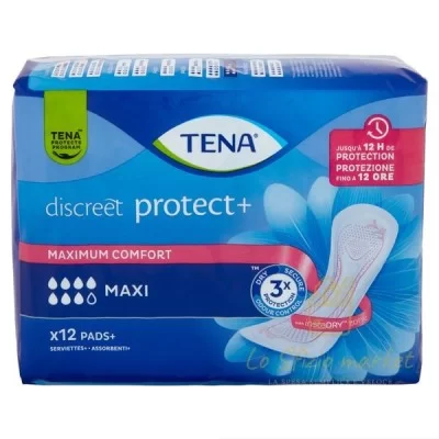 TENA LADY DISCRET PROTECT + MAXI DRY X12PZ - Igiene Cura Persona, Igiene Corpo, Assorbenti e Proteggi Slip