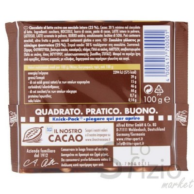 RITTER SPORT CIOCCOLATA CON NOCCIOLE INTERE 100GR