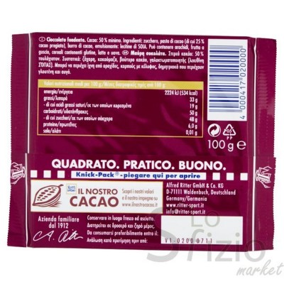 RITTER SPORT CIOCCOLATA FONDENTE 50% CACAO 100GR
