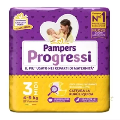 PAMPERS PROGRESSI MIDI DIAPERS 3 MONTHS 4-9KG 27PCS