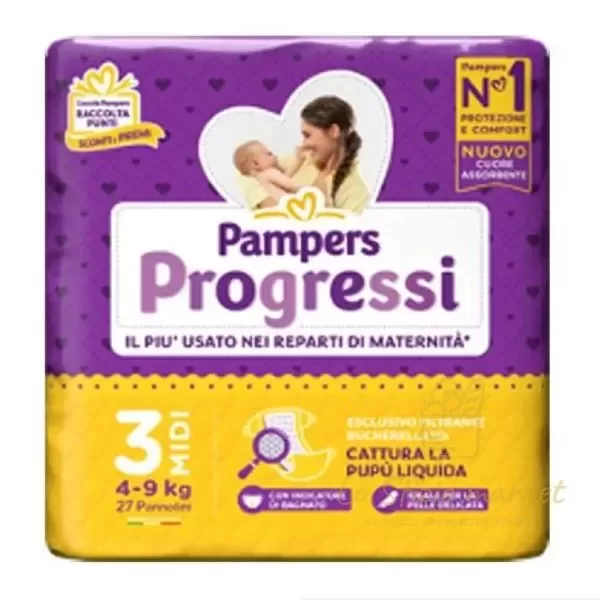 PAMPERS PROGRESSI MIDI DIAPERS 3 MONTHS 4-9KG 27PCS