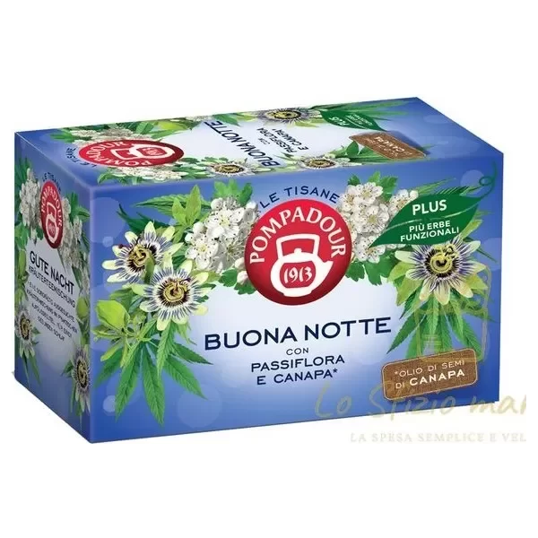 POMPADOUR GOODNIGHT HERBAL TEA WITH PASSIONFLOWER AND HEMP 18 BAGS