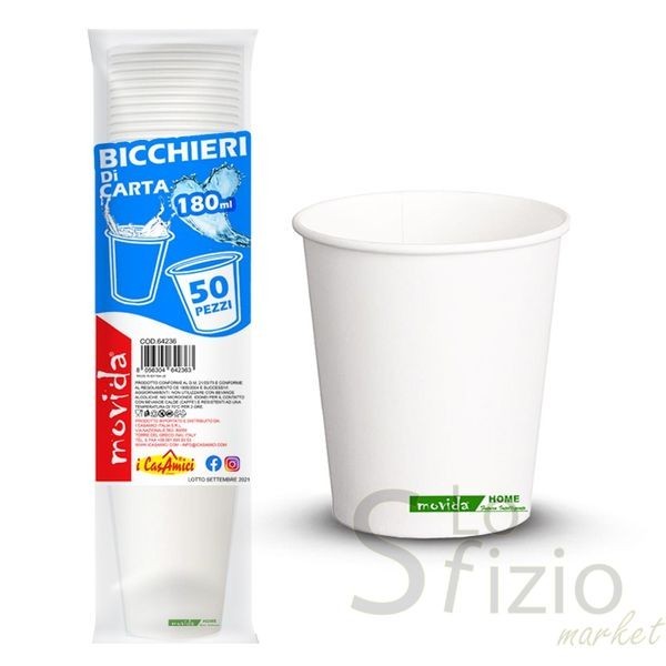 MOVIDA BICCHIERI BIO ACQUA CARTA 180CL 50PZ